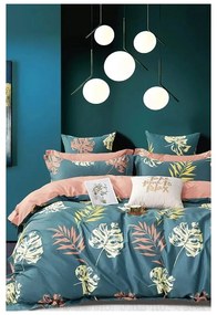 Удължено спално бельо за двойно легло с чаршаф в цвят петрол 200x220 cm Leaf - Mila Home