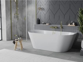 Mexen Oval Slim свободно стояща вана срещу стена 170 x 80 см, бяла, преливник златист четков - 52661708000-55