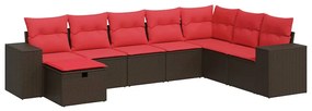 3325740 vidaXL Градински комплект с възглавници, 8 части, кафяв, полиратан