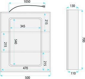 Шкаф с огледало и LED осветление Rea Zenit 70x50cm