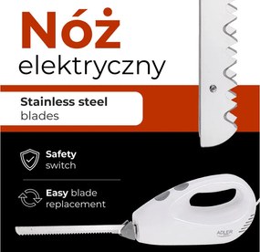 Електрически нож Adler AD 4512,200 W,Бял