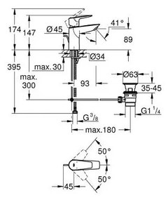 СМЕСИТЕЛ ЗА УМИВАЛНИК GROHE BAU EDGE ~23328001