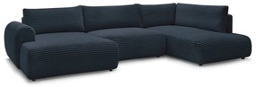 Тъмносин разтегателен ъглов диван от рипсено кадифе (ляв ъгъл/"U" форма) Lucien – Bobochic Paris