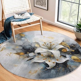 Синьо-сив кръгъл килим подходящ за пране ø 150 cm Golden Lilly – Mila Home