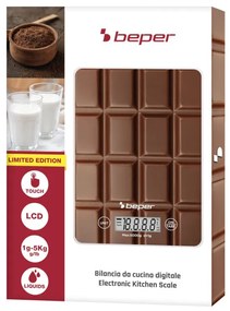 Кухненска везна Beper P102BIL002, До 5 кг, g/lb, LCD дисплей, TAPA, Автоматично изключване, Кафяв