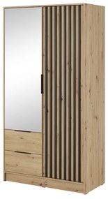 Гардероб se zrcadlem BELANDA 2D, 105x200x51, дъб artisan/Черно