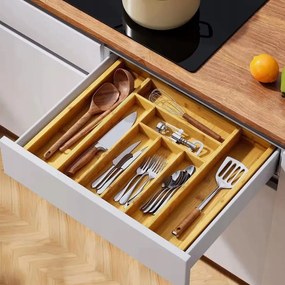 Кухненски бамбуков органайзер за прибори за чекмедже Ruhhy, разтегателен
