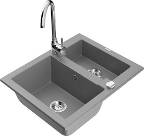Mexen Carlos мивка от гранит с 1,5 отделения с кухненски смесител Telma, сива - 6518-71-670200-00