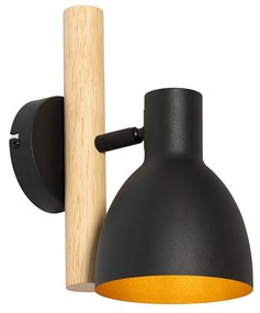 Ръстичен стенен аплик черен с дърво - Flint