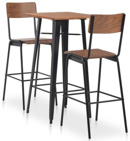 276847 vidaXL Бар комплект от 3 части, стомана, кафяво и черно