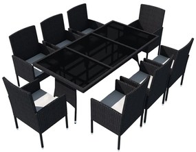 42538 vidaXL Градински комплект с възглавници, 9 части, черен полиратан