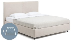 Бежово тапицирано двойно легло с място за съхранение и матрак с решетка 180x200 cm Myra Bold - Bonami Selection