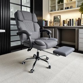 Ергономичен офис стол с подложка за крака и масаж - сив плат