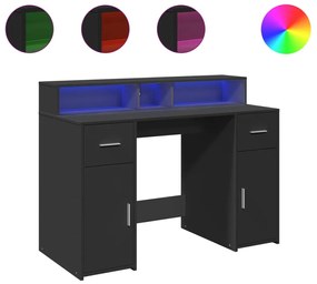3309412 vidaXL Бюро с LED осветление, черно, 120x55x91 см, инженерно дърво