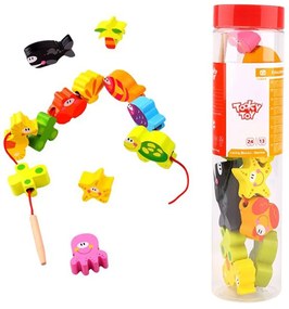 Tooky Toy - Дървени фигури за нанизване, Морски свят