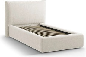 Кремаво единично легло 90x200 cm тапицирано с място за съхранение с включена подматрачна рамка Kaelle – Micadoni