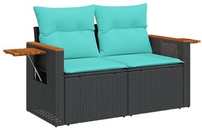 366036 vidaXL Градински диван с възглавници, двуместен, черен, полиратан