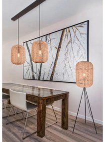 Бежова подова лампа с текстилен и плетен абажур (височина 150 cm) Runa – Trio