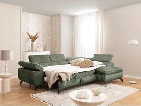 Зелен ъглов диван от рипсено кадифе (десен ъгъл L форма) Marbeya – Ropez