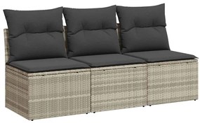 366194 vidaXL Градински диван с възглавници, 3-местен, светлосив, полиратан