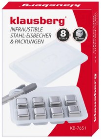 Стоманени кубчета за лед с щипки и поставка Klausberg KB 7651, 8 бр, Многократна употреба, Инокс