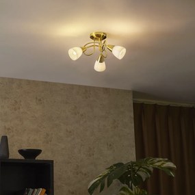 Класическа таванна лампа златиста с опалово стъкло 3-светлина - Inez