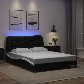 3213939 vidaXL Рамка за легло с LED без матрак Hvar черно-бяла 140x200 cм