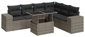 3326811 vidaXL Градински диван с възглавници, 7 части, полиратан, сив