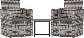 319191 vidaXL Лаундж комплект за открито с възглавници 3 части полиратан сив