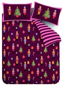 Розово-лилаво двойно удължено спално бельо 230x220 cm Nutcracker Stripe – Catherine Lansfield