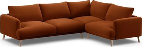 Теракотен кадифен ъглов диван (десен ъгъл/L форма) Naomi – Micadoni