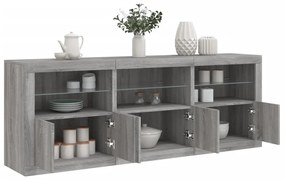 Sonata H Сайдборд с LED светлини, сив сонома, 181,5x37x67 см