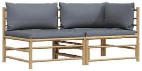 313151 vidaXL Градински лаундж комплект тъмносиви възглавници 2 части бамбук