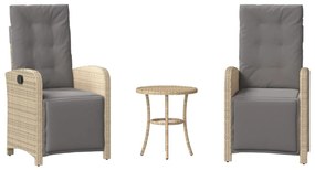 365205 vidaXL Бистро комплект с възглавници 3 части бежов микс полиратан