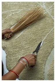 Ръчно изработен памучен детски килим подходящ за пране в цвят каки 75x100 cm Mini Monstera Olive – Lorena Canals