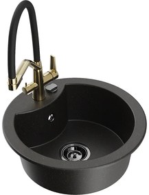 Mexen Diego гранитна мивка с 1 отделение със смесител Duo, черен/златист