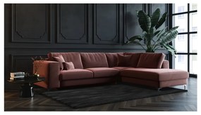 Тъмнорозов кадифен диван Devichy ъглов диван, десен ъгъл Rothe - devichy