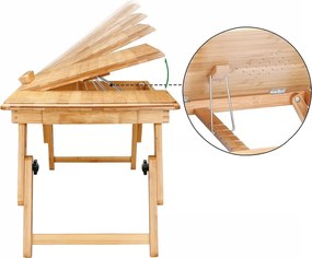 Бамбукова масичка за лаптоп с вентилационни отвори и чекмедже 55 x 28 x 35 cm