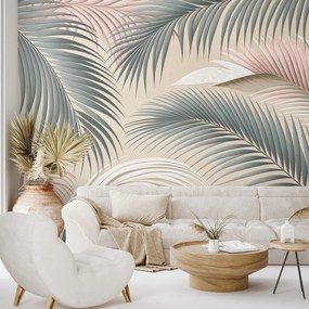 Самозалепващ тапет – Пастелни палмови листа на бежово