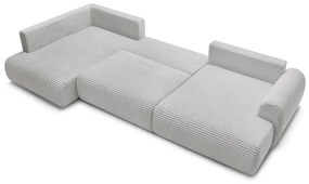 Светлосив разтегателен ъглов диван от рипсено кадифе (десен ъгъл/"U" форма) Lucien – Bobochic Paris