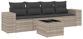 3254629 vidaXL Градински комплект с възглавници, 5 части, светлосив полиратан