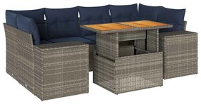 3327344 vidaXL Градински диван с възглавници, 7 части, полиратан, сив