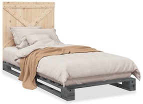 3281580 vidaXL Рамка за легло с табла, сива, 90x200 см, борово дърво масив