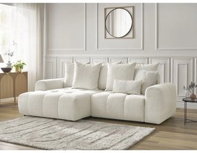 Бял шенилов сгъваем/с място за съхранение ъглов диван (ляв ъгъл) Roxelane – Bobochic Paris