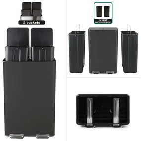 Матово черно стоманено кошче за боклук 2x30 l за рециклиране с педал Aliya – Spirella