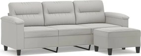 3201232 vidaXL 3-местен диван с табуретка светлосив 180 см микрофибърен плат