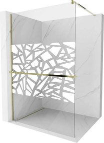 Mexen Kioto+ душ кабина с рафт Walk-in 90 x 200 см, бял мотив, златно - 800-090-121-50-85