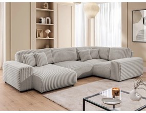 Светлосив ъглов диван от рипсено кадифе (десен ъгъл/U форма) Justin – Ropez