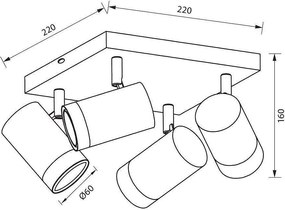 Квадратен спот за таван BENITO, черен, 4хGU10