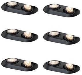 Комплект от 6 заоблени вградени спота черни GU10 50mm 2-Light - Hubs
